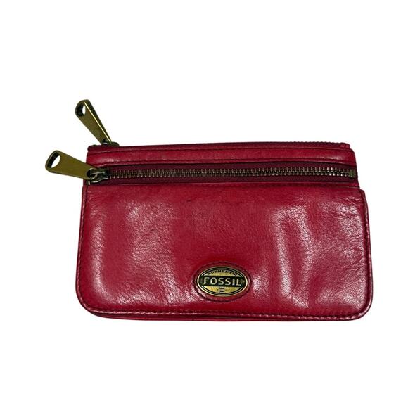 Fossil Handbags - Fossil Red Leather Zipper Wallet
